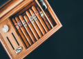 A wooden box with cigars