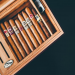 A wooden box with cigars